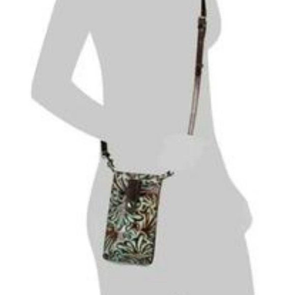 Patricia Nash Farleigh Phone Case Crossbody Wallet Tooled Turquoise - Picture 2 of 9